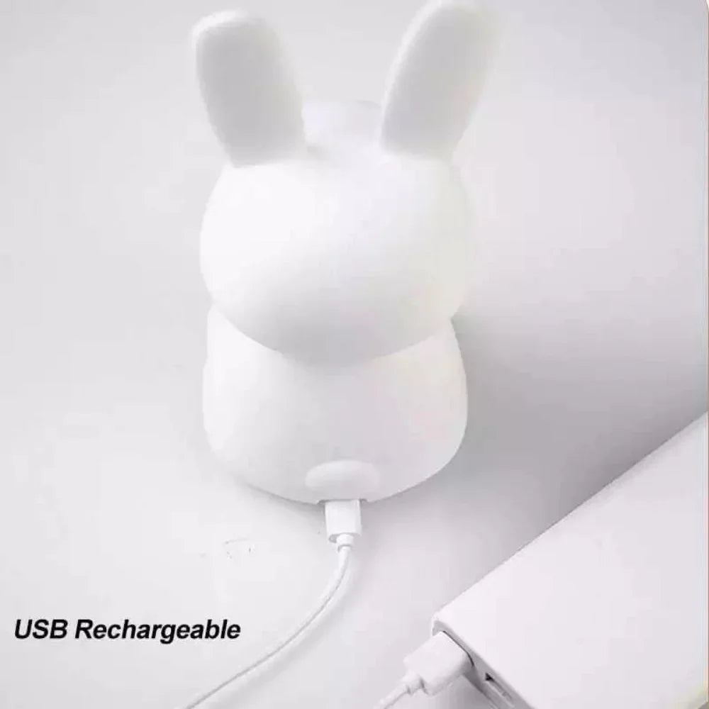 Mini Luminária Coelhinho Fofo Abajur de Silicone com Toque e Recarga por USB