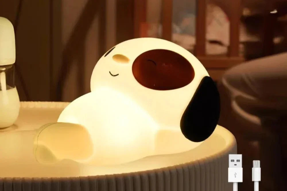 Mini Luminária Cachorrinho Fofo LED de Silicone com Toque e Bateria Recarregável