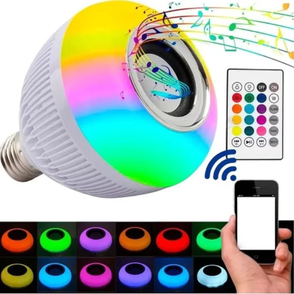 Lâmpada LED Bluetooth Musical com Controle Remoto RGB 12W
