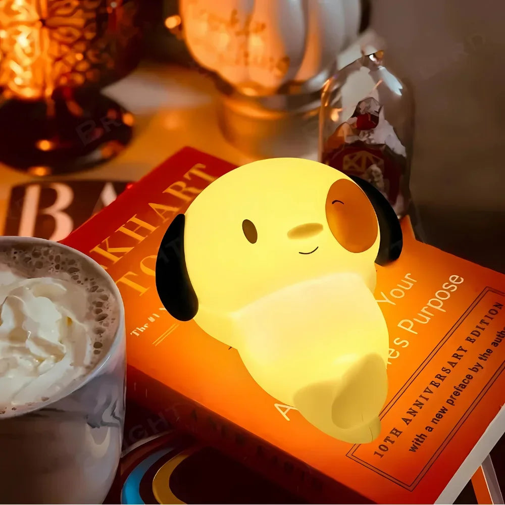 Mini Luminária Cachorrinho Fofo LED de Silicone com Toque e Bateria Recarregável