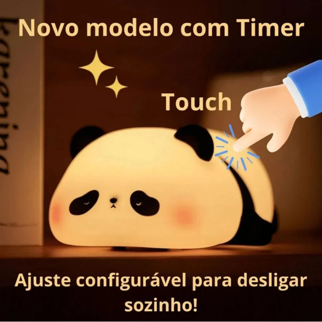 Luminária Noturna de Silicone Panda Fofa com Sensor de Toque e Bateria Recarregável USB