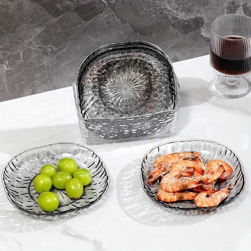 Kit com 6 Pratos de Sobremesa Reutilizáveis em Acrílico com Suporte – Resistentes, Estilosos e Práticos