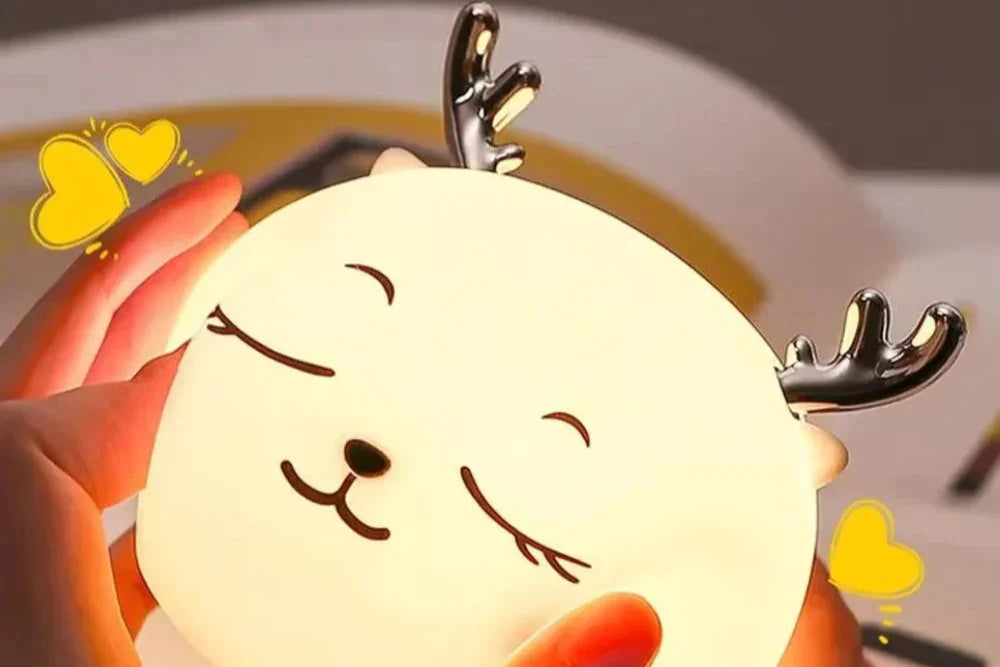 Mini Luminária Cervo Fofo LED de Silicone com Toque e Bateria Recarregável