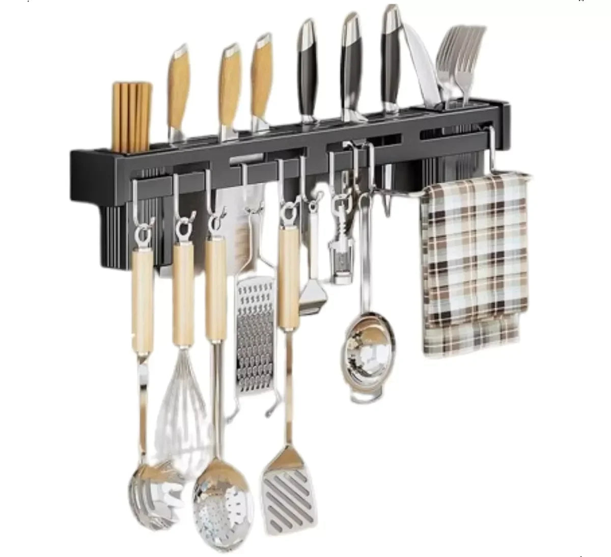Organizador de Cozinha – Suporte para Utensílios, Panelas e Xícaras em Aço Inox com 8 Ganchos