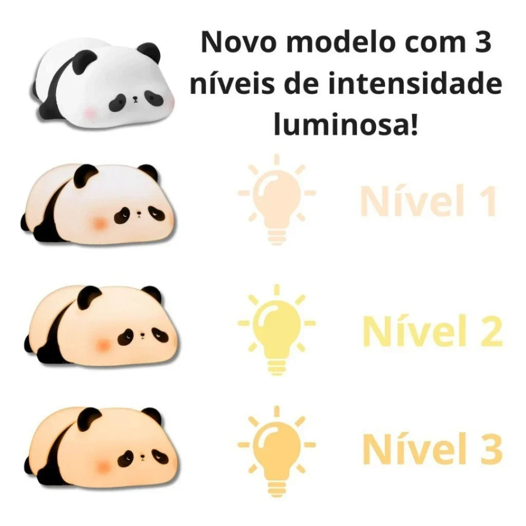 Luminária Noturna de Silicone Panda Fofa com Sensor de Toque e Bateria Recarregável USB