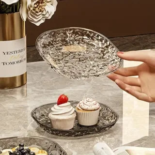 Kit com 6 Pratos de Sobremesa Reutilizáveis em Acrílico com Suporte – Resistentes, Estilosos e Práticos