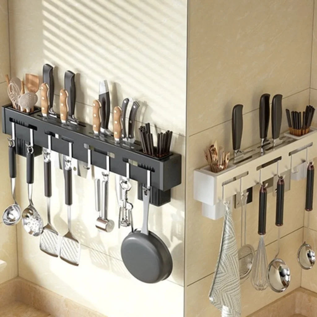Organizador de Cozinha – Suporte para Utensílios, Panelas e Xícaras em Aço Inox com 8 Ganchos