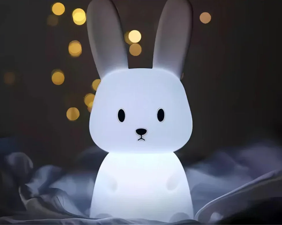Mini Luminária Coelhinho Fofo Abajur de Silicone com Toque e Recarga por USB