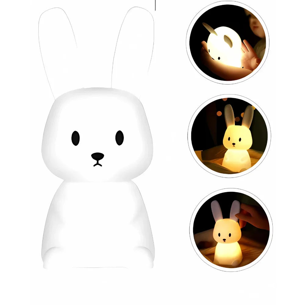 Mini Luminária Coelhinho Fofo Abajur de Silicone com Toque e Recarga por USB