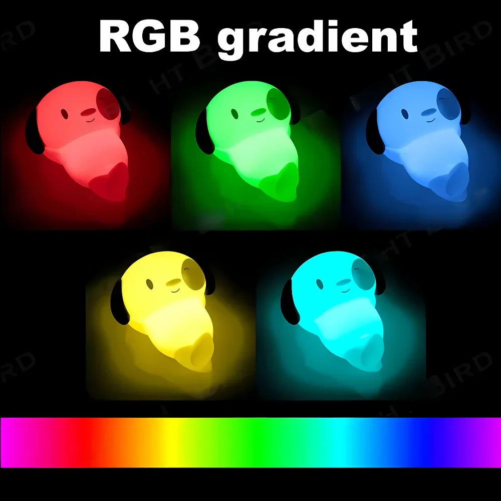 Mini Luminária Cachorrinho Fofo LED de Silicone com Toque e Bateria Recarregável