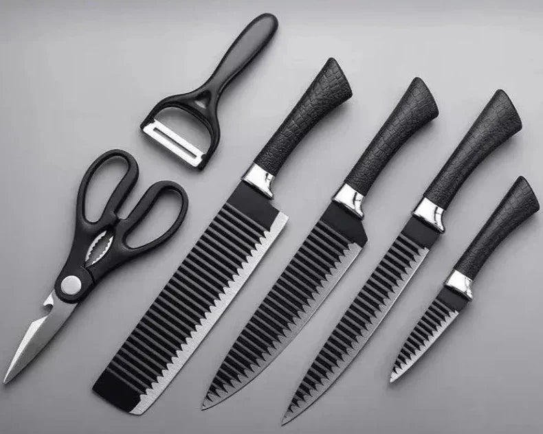 Conjunto de Facas 6 Peças – Lâminas de Aço Inox com Cabo Preto