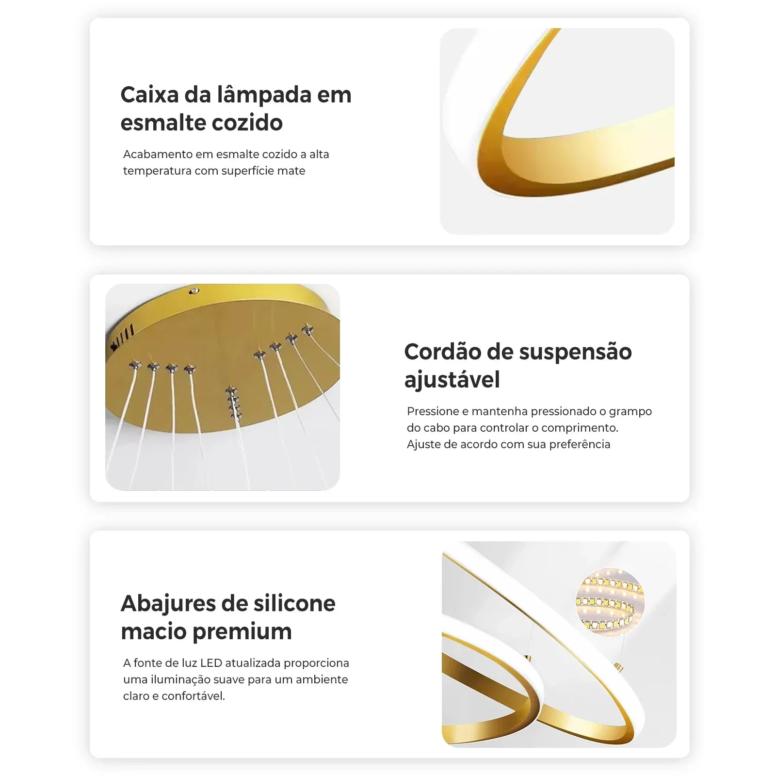 Pendente LED Moderno Minimalista Dourado e Preto – Elegância e Estilo para Sua Casa